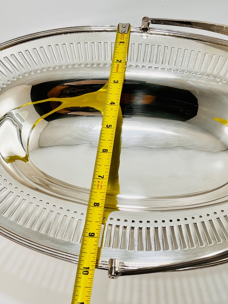 Vintage JC & Co Silver PlateFooted Fruit Cake Bread Basket w/ Handle 13.5" x 10"