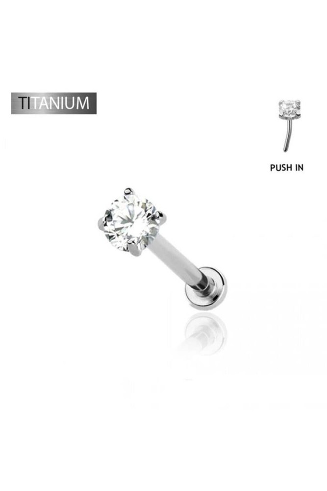 CZ Titanium Prong Push In Threadless Labret