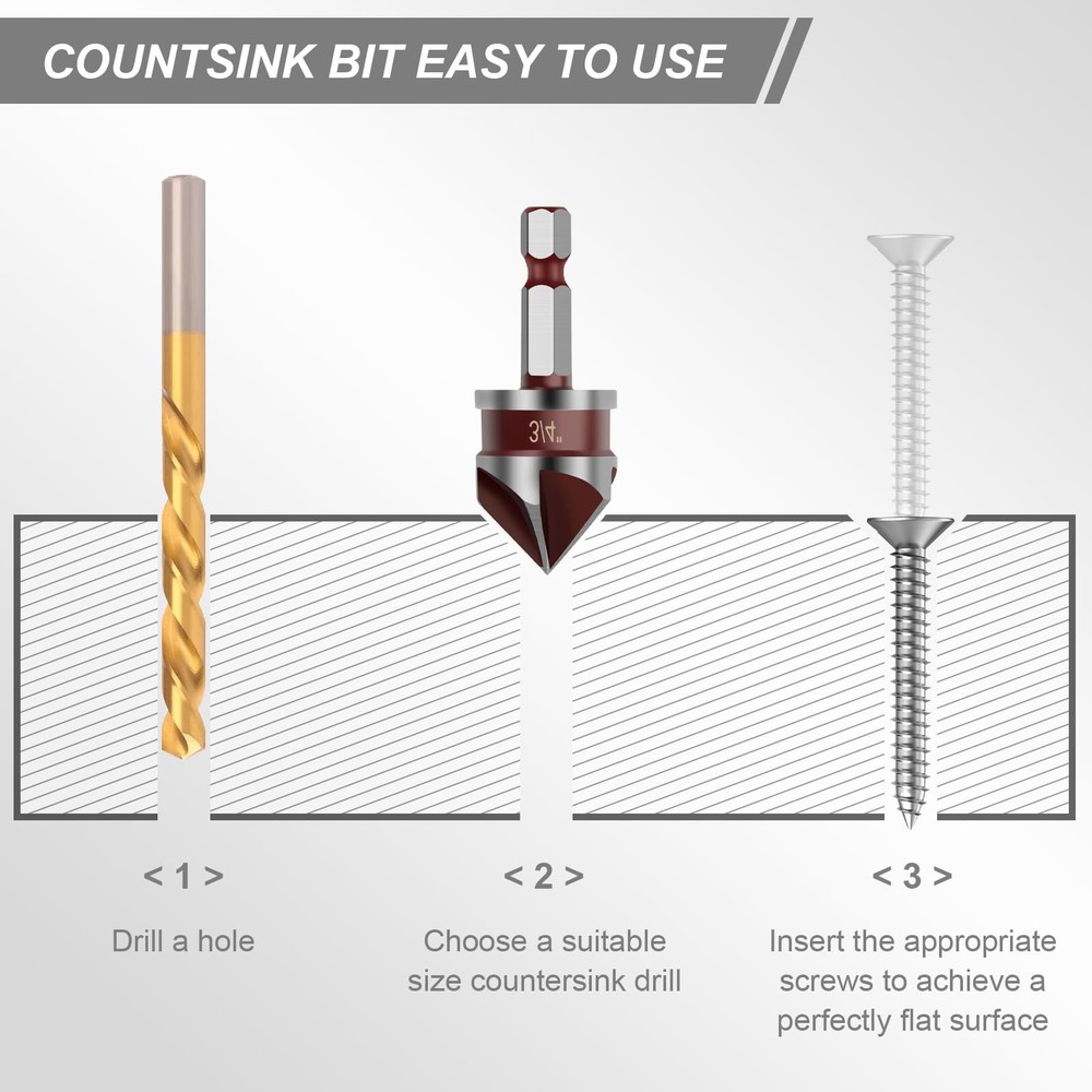 5PCS Countersink Drill Bit Set, 82 Degree HSS Counter Sink for...