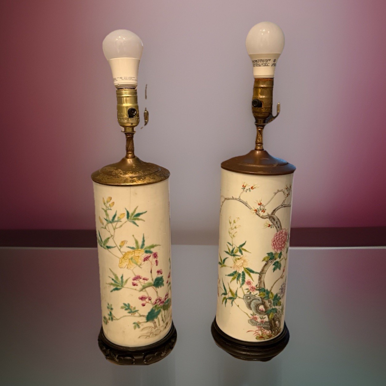 PAIR OF STUNNING VINTAGE CHINESE HAT STAND LAMPS 17” JUST REDUCED!!