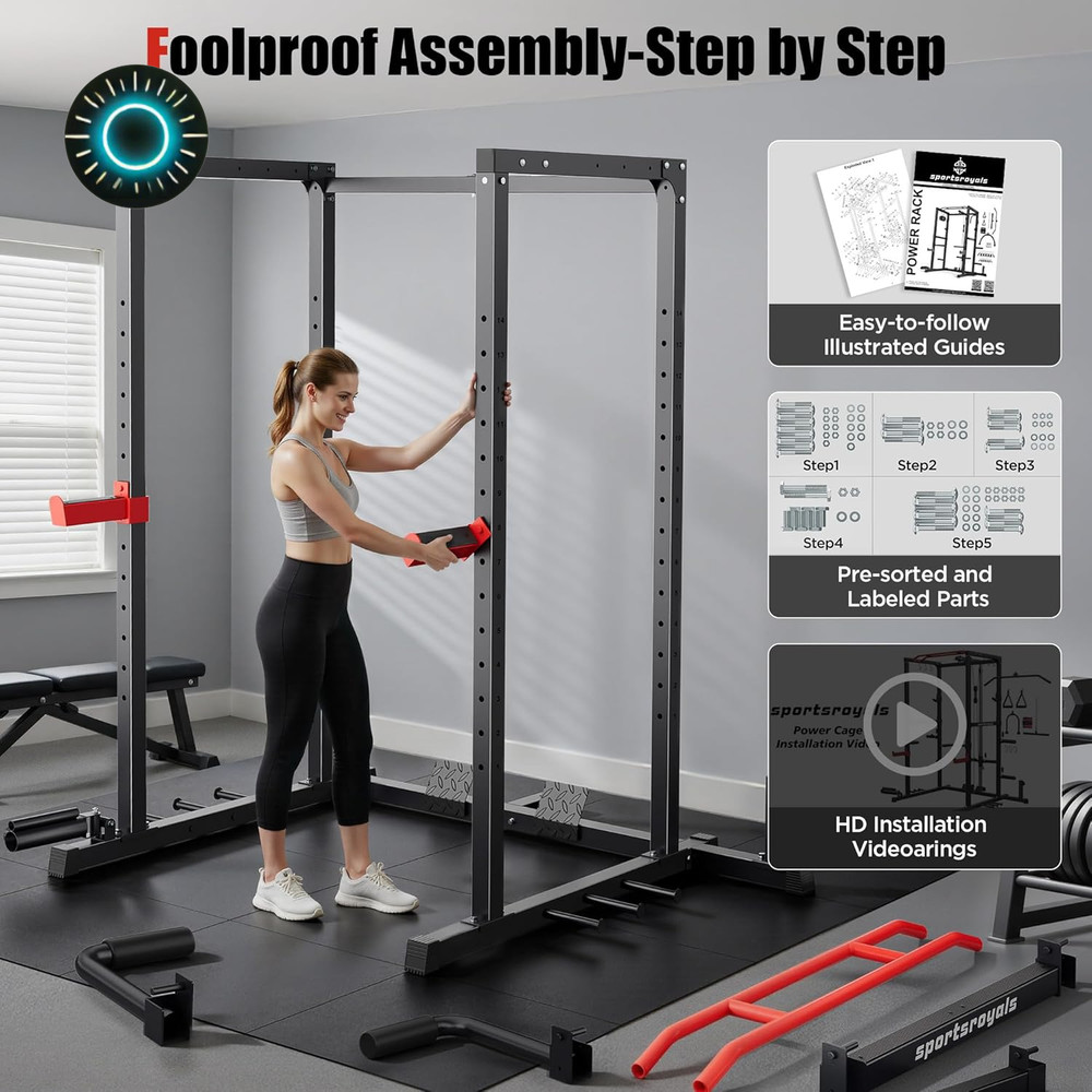 Sportsroyals Power Cage 1600Lbs Multi-Function Power Rack with Adjustable Cable