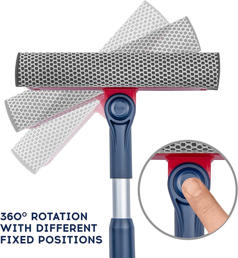 Professional Window Squeegee | 2-In-1 Window Cleaner Sponge and Soft Rubber Stri