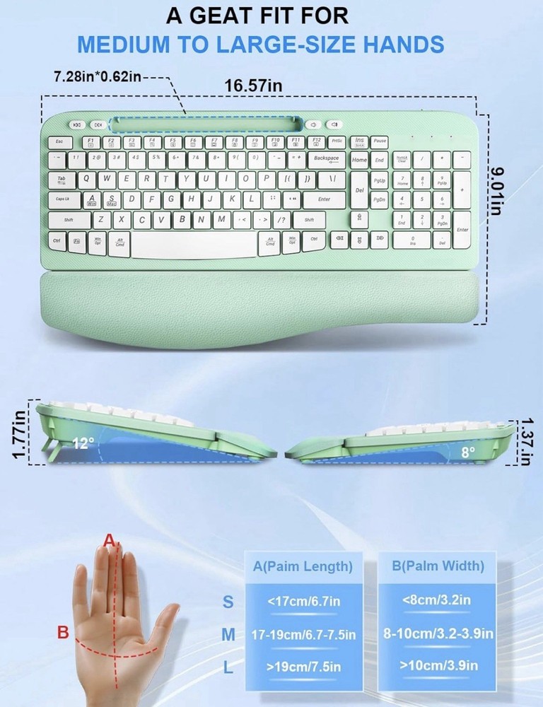 Wireless Keyboard and Mouse Combo, Wave Keys Computer Ergonomic Keyboard