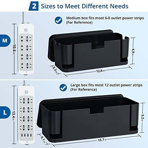 Cable Management Box Black, 2Pack Cord Organizer Box - Extra Large and Medium