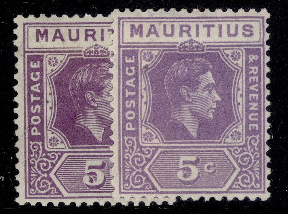 MAURITIUS GVI SG255 + 255b, 5c SHADE VARIETIES, M MINT. Cat £21.