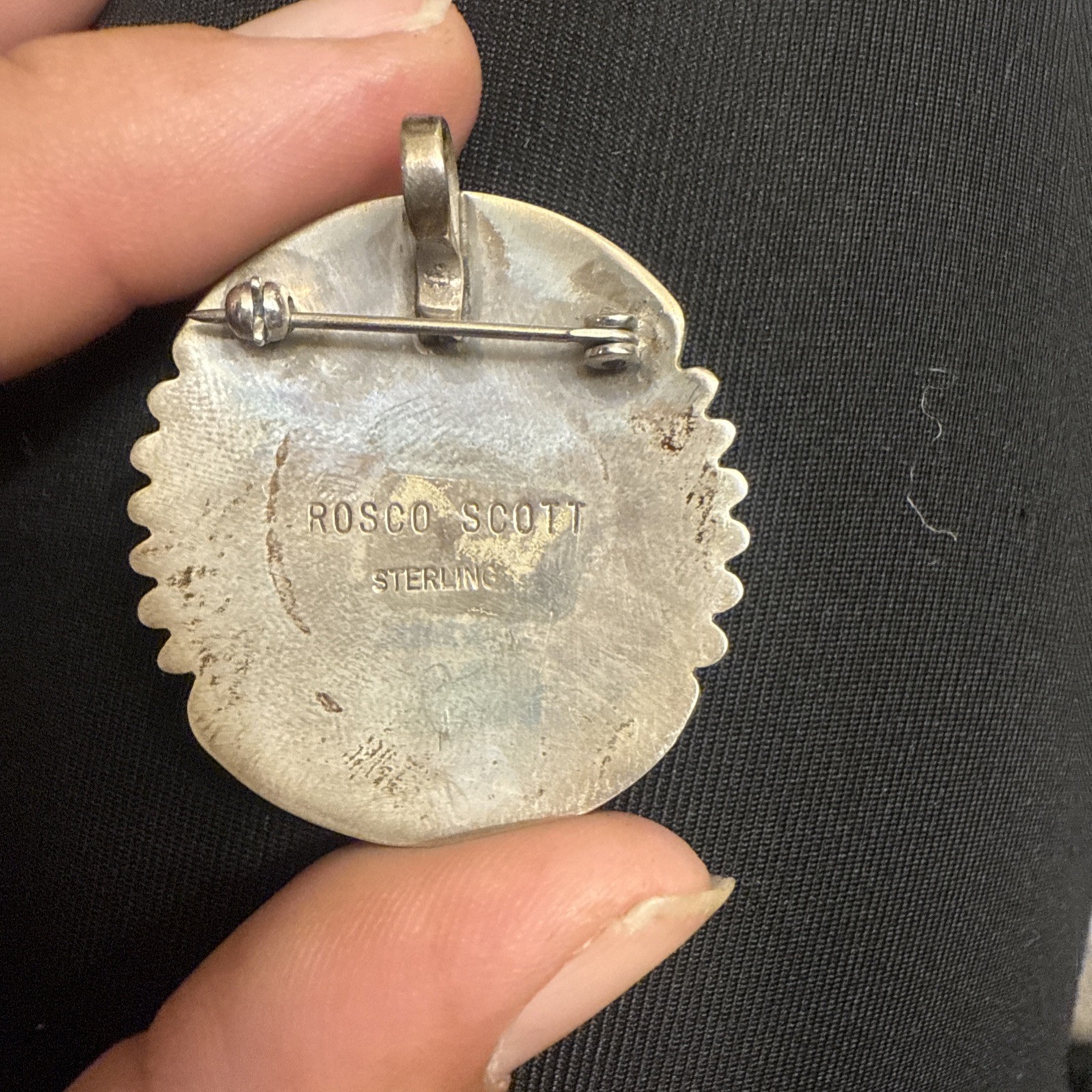 Sterling Silver Rosco Scott Turquoise Pendant Or Pin