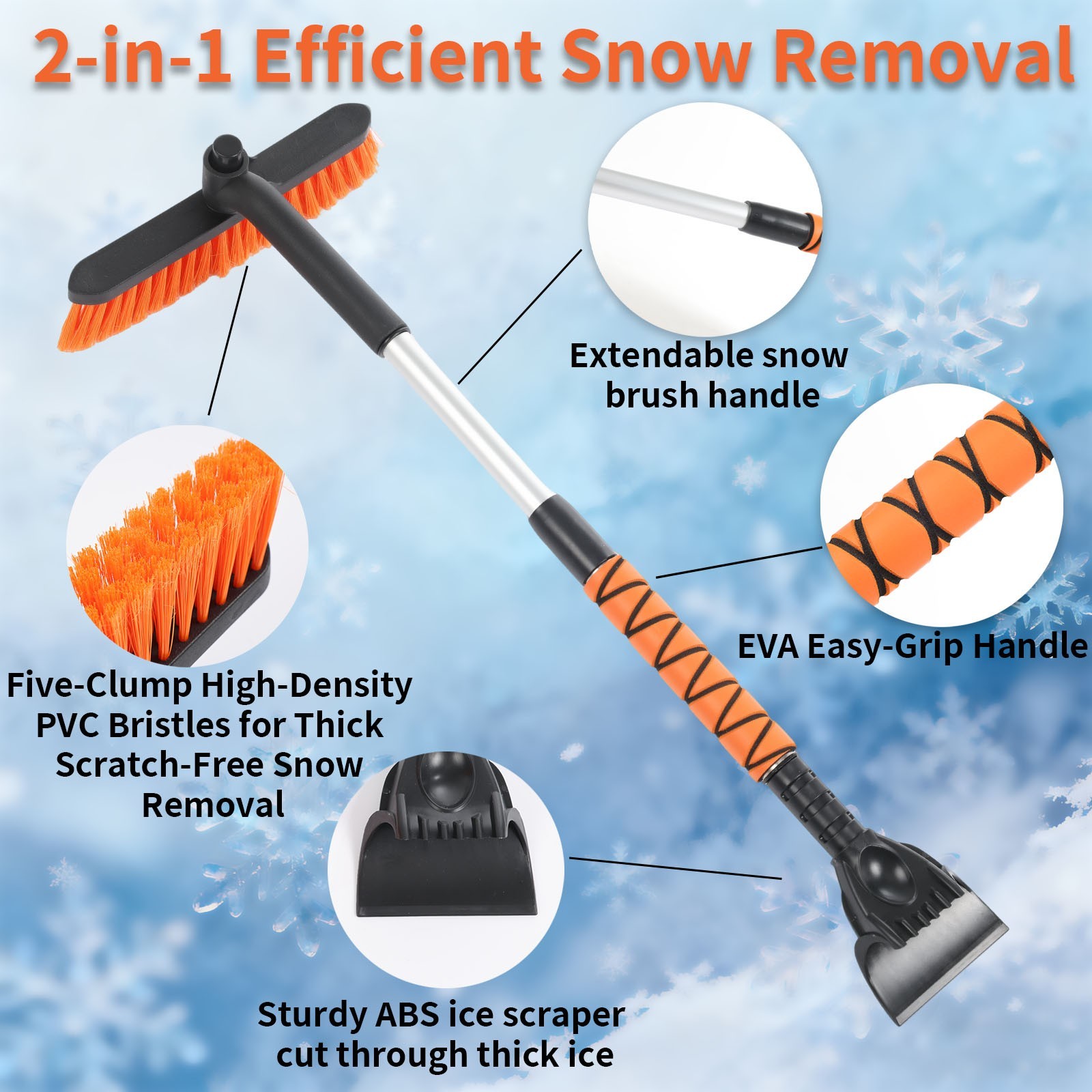 VortecSys 2-in-1 Snow Removal Tool with Telescopic and 360° Rotating Features
