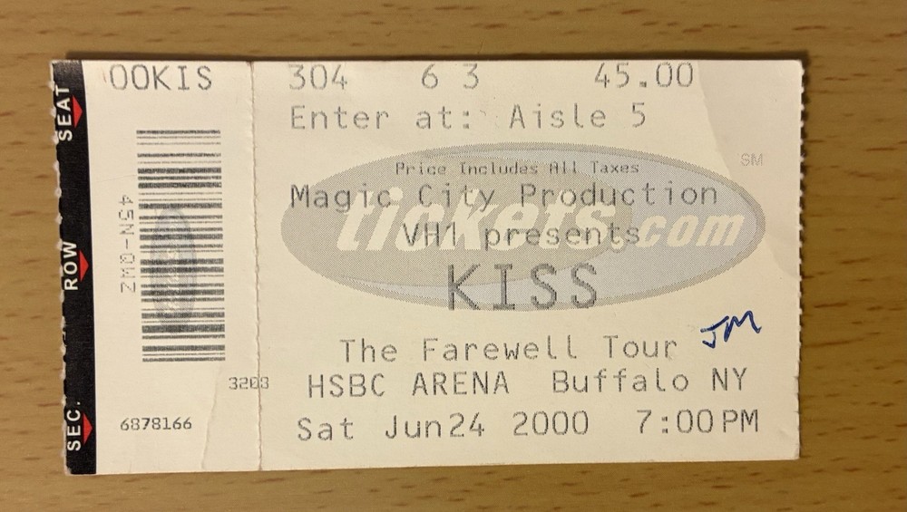 2000 KISS FAREWELL TOUR BUFFALO CONCERT TICKET STUB DESTROYER ACE FREHELY GENE