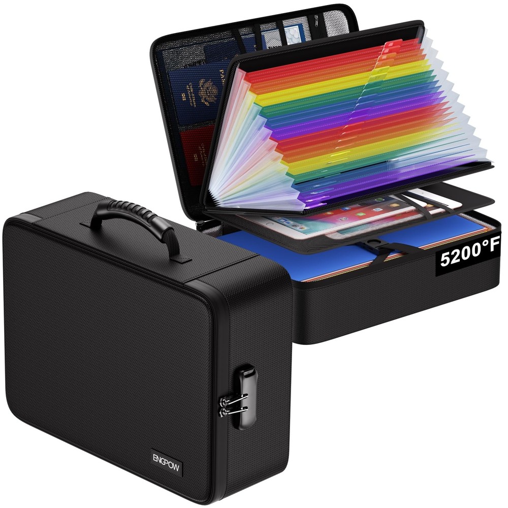 Fireproof Document Box with Lock 5200℉ Soft Case Fireproof Box with 25 Colorf...