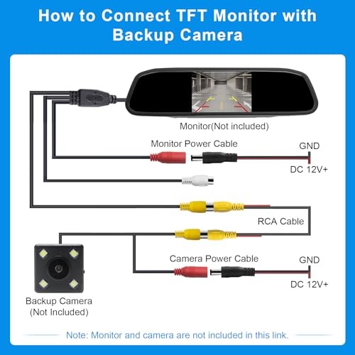 Premium Backup Camera RCA Cables, Car Reverse Camera Cable with Detection Wire
