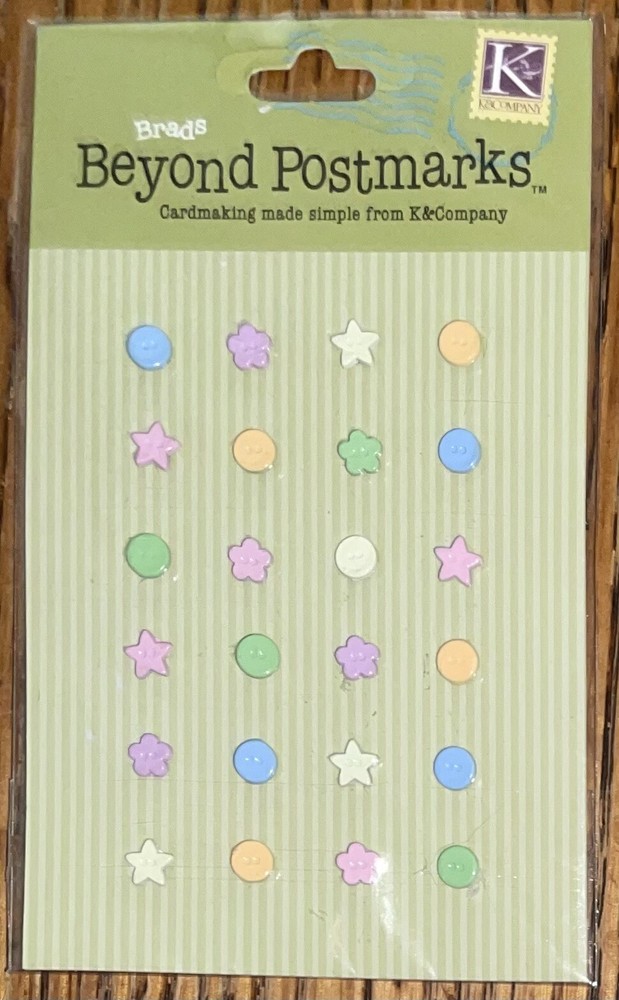 Beyond Postmarks Tiny Pastel Button Brads Flowers Stars Circles Scrapbook Crafts