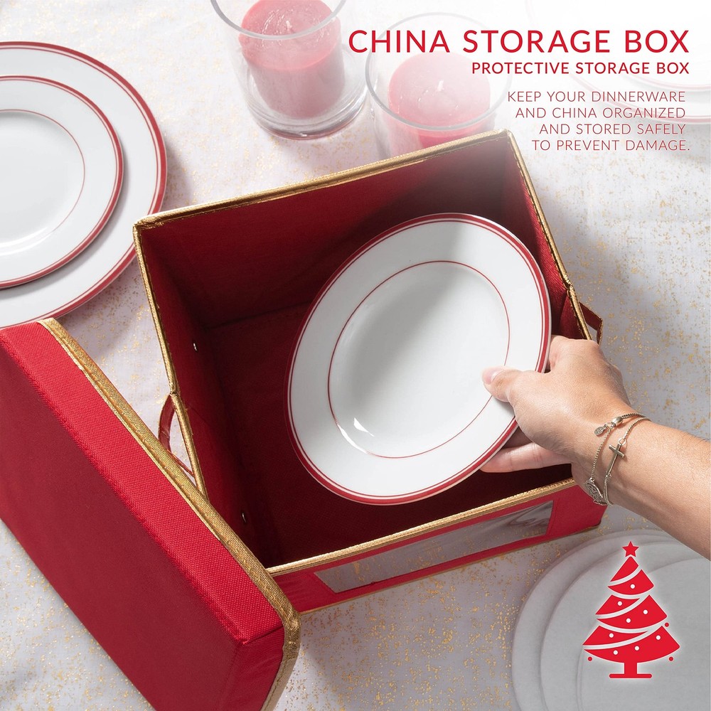 Simplify Holiday Salad Plate Dinnerware Storage Box | 9.45 Inch | Medium, Red