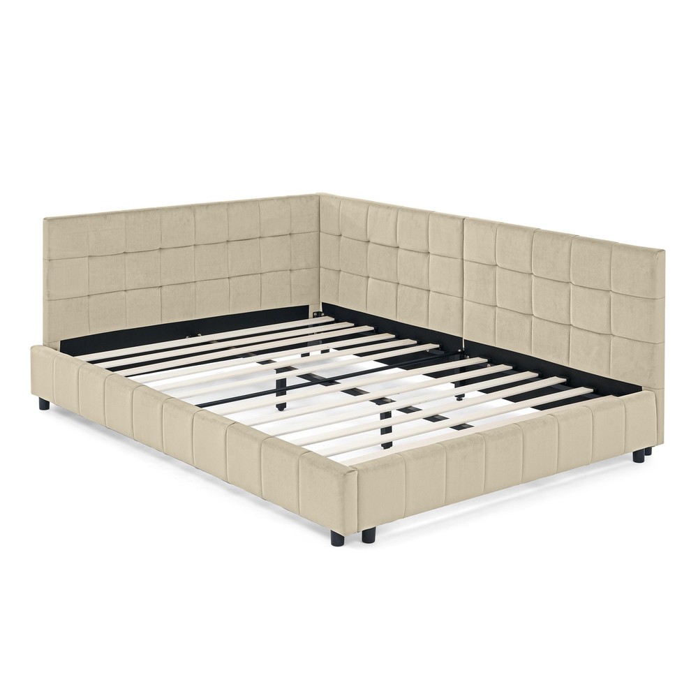 Full Size Upholstered Tufted Bed Frame, Sofa Bed Frame with Comfortable Backr