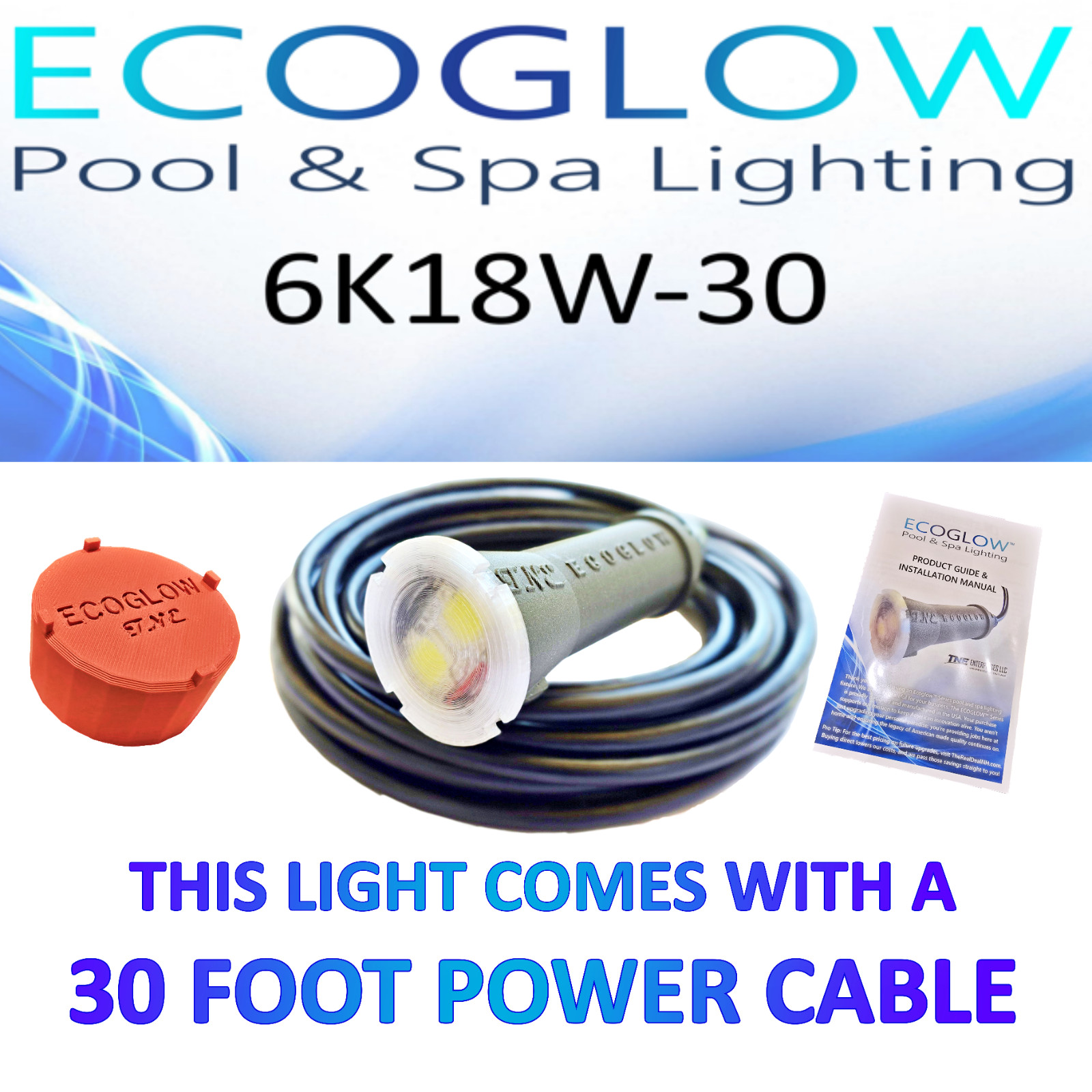 ECOGLOW WHITE Pool Light - DIRECT FIT for Pentair Globrite MADE IN THE USA w/2yr