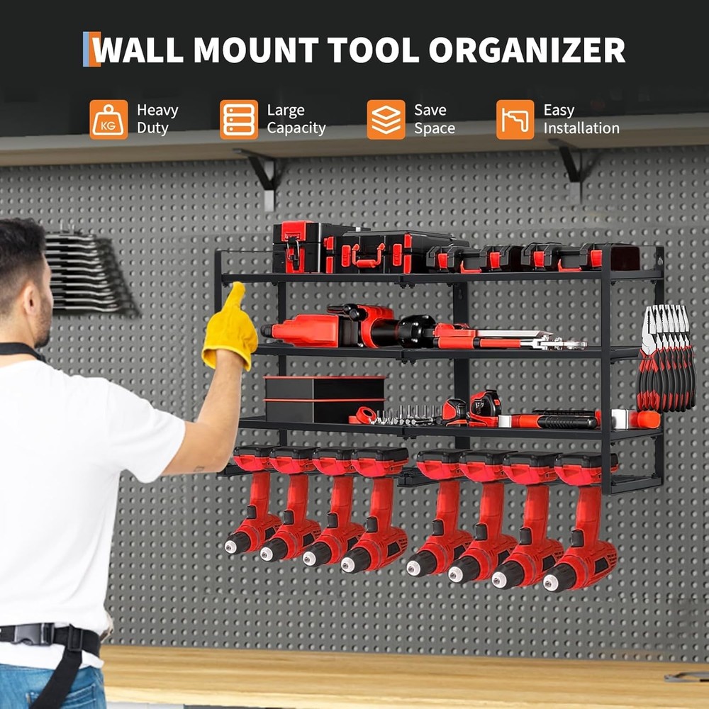 8 Drill Power Tool Organizer Wall Mount Garage Storage Rack 4-Layer Drill Holder