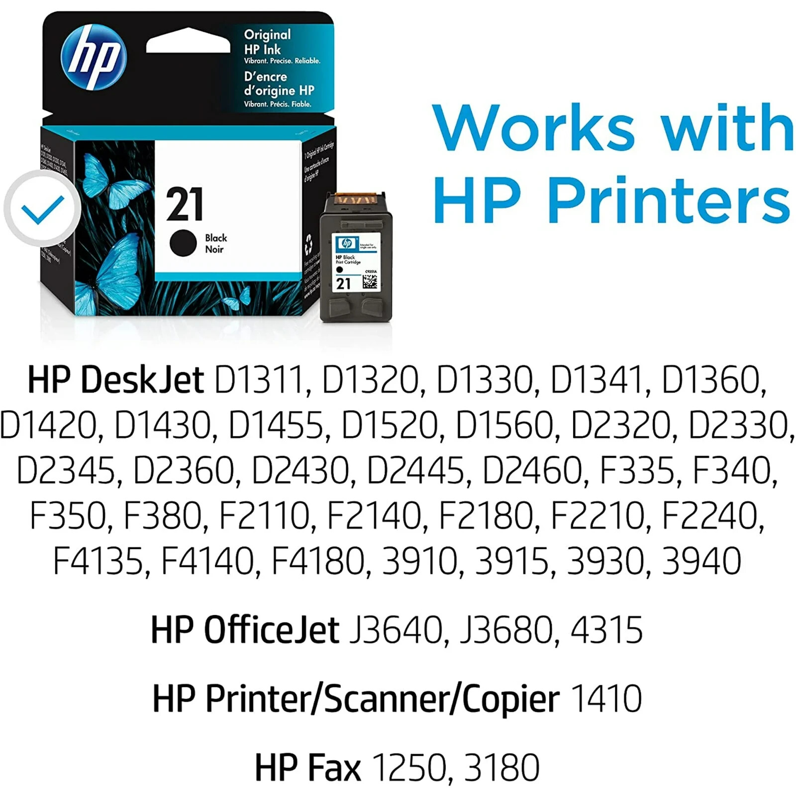 GENUINE HP 21 Black Ink Cartridge for DeskJet D1300 D1400 C9351AN