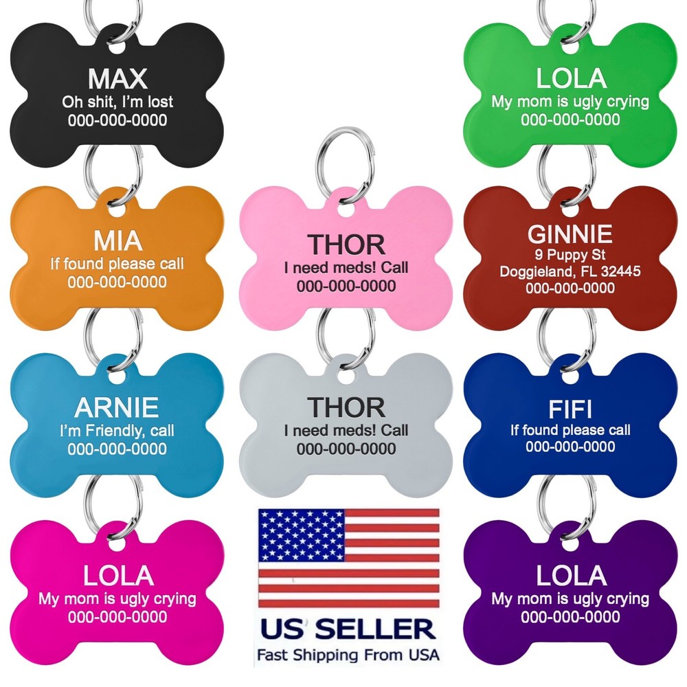 Dog Pet ID Tags Personalized Name Bone Shape Tag Custom Engraved