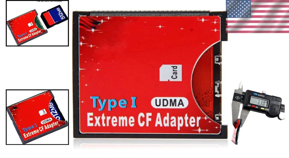 SD SDHC SDXC to CF Type I Compact Flash Memory Card Adapter Reader Support16/...