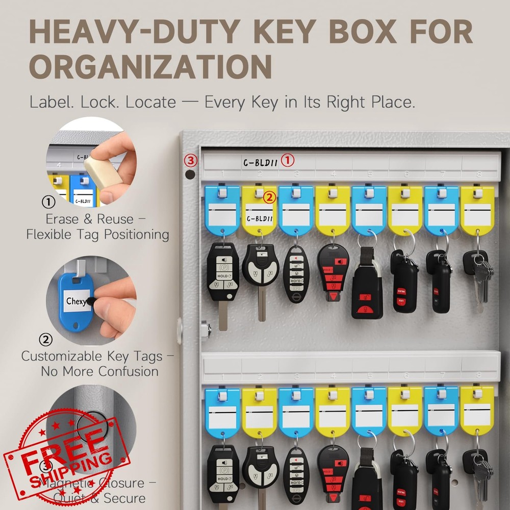 WeHere 72 Key Smart Lock Box Wall Mount App Control