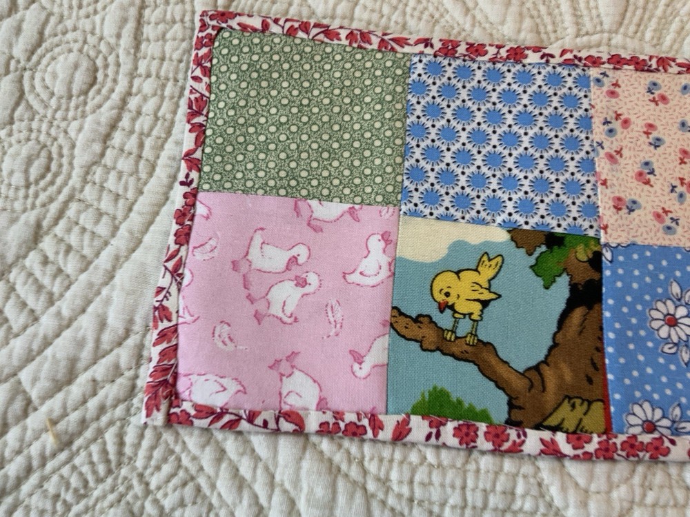 Vintage Patchwork Quilt Small Table Topper, Four Patch, Florals, Calicos