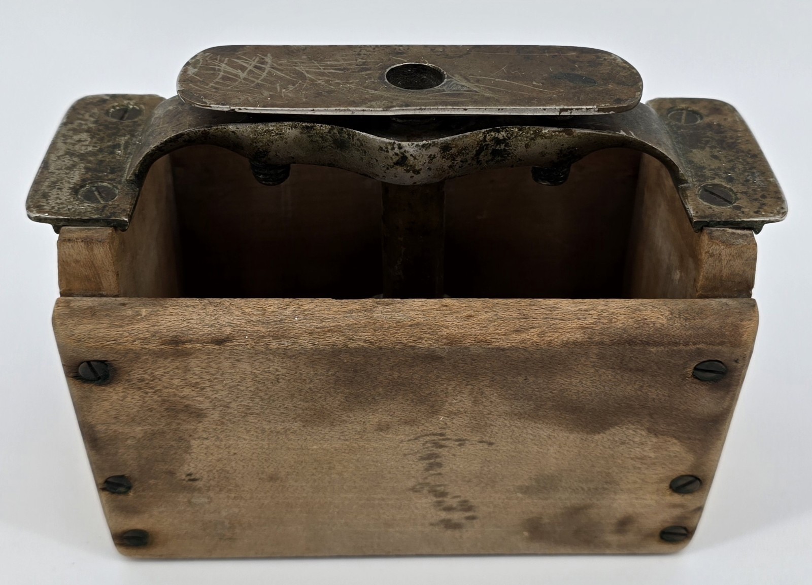 Antique Butter Pat Mold Stamp Press Dairy Criss Cross Brass Wood Farm Decor Rare