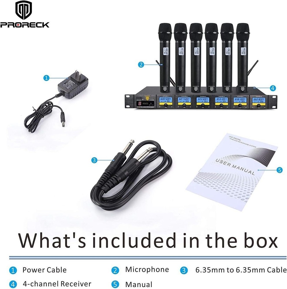 Proreck MX66 6-Channel UHF Wireless Microphone System For Party