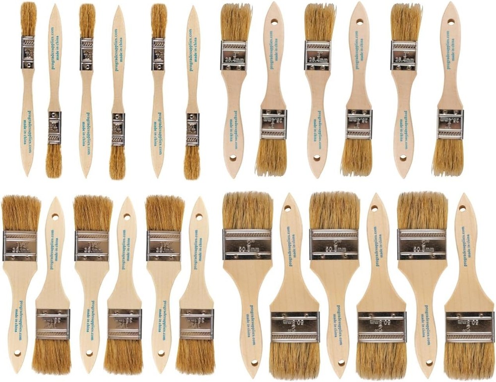 Versatile 24-Piece Paint Brush Set with Solid Wood Handles & Flat Bristles