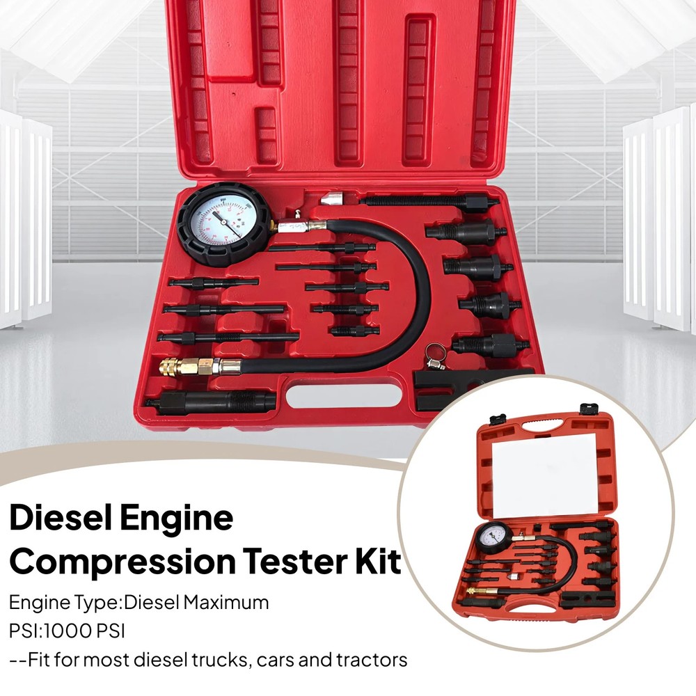 17 Pieces Diesel Engine Cylinder Compression Tester Tool Car Compressor Tester