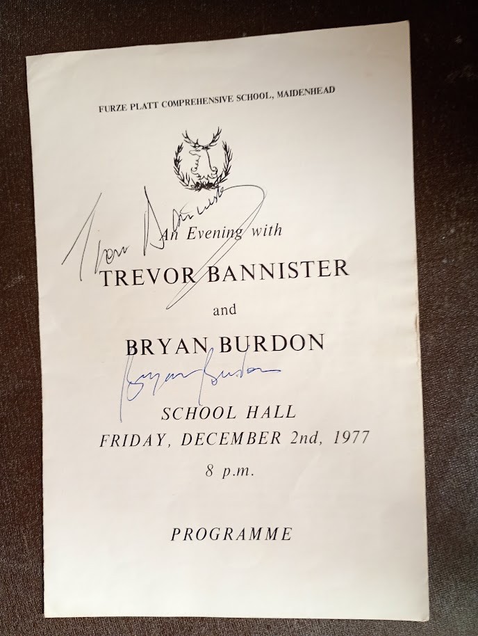 Signed programme Trevor Bannister and Bryan Burdon In Conversation