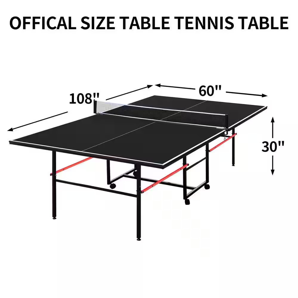 Black 9-Foot Medium-Sized Table Tennis Table, Foldable, Includes Net, 2-Table Te