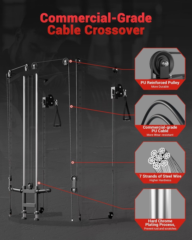 Power Cage Multi-Function Power Rack Home Gym with J Hooks Dip Bar Pulley System