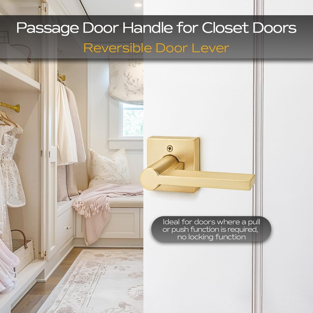 EHOMEWARE 4 Pack Passage Door Knobs, Satin Lever, Brass