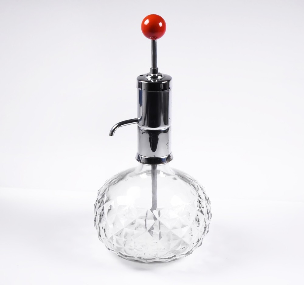 Retro Vintage Liquor Dispenser Chrome & Glass Red Resin - SLV373