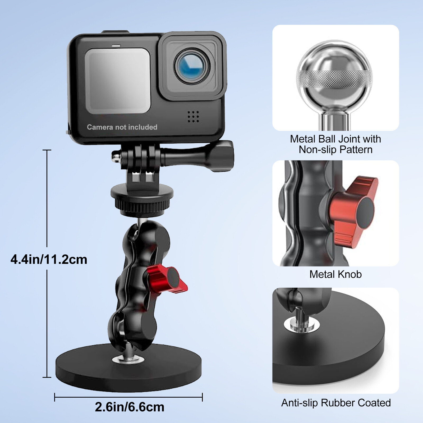 Strong Magnetic Camera Mount for GoPro 13/12 DJI AKASO with Rotation Ball Head
