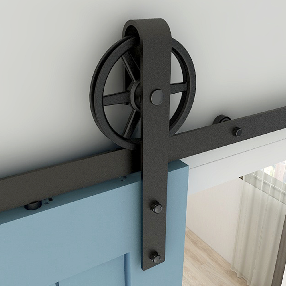 Big Wheel 5-12FT Sliding Barn Door Hardware Kit (Include Adjustable Floor Guide)