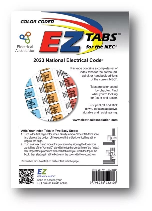 2023 Color Coded EZ Tabs with EZ Formula Guide Based based on NEC Code USA STOCK