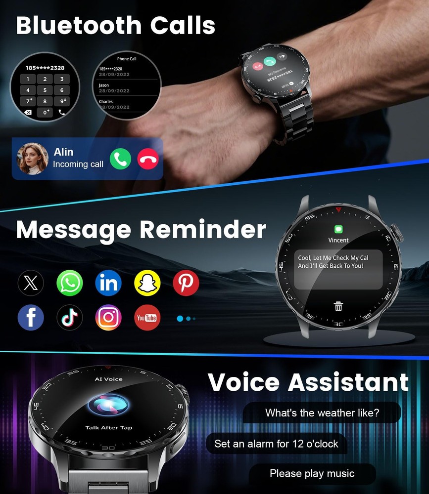 for Men with Android iOS,1.43" AMOLED Display Screen Bluetooth Calling Fitnes...