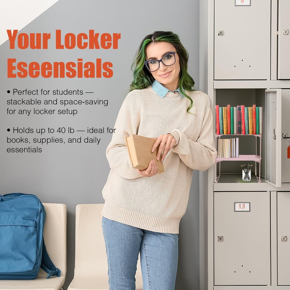Locker Organizer Shelf Stackable Extra Tall Fits Standard Size School Lockers...
