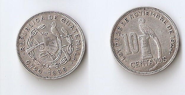 Guatemala 10 centavos 1936 High grade!!!