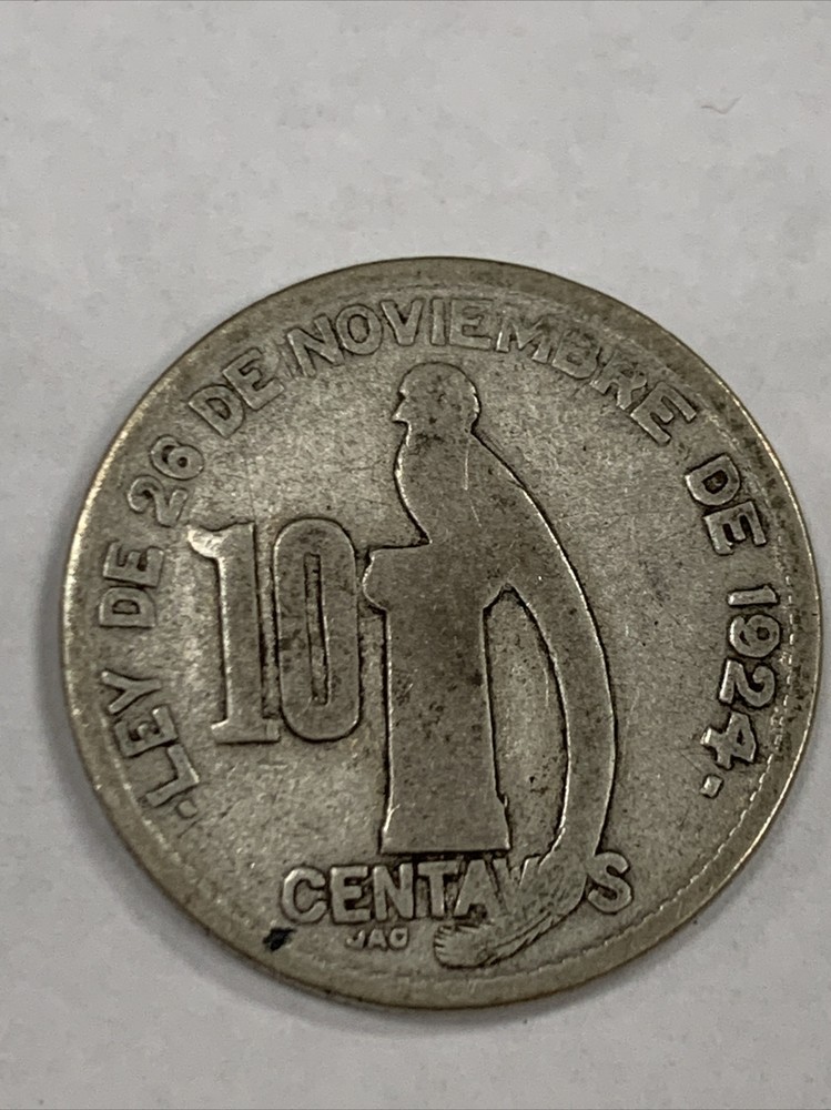 1945 Guatemala 🇬🇹 10 Centavos Silver Coin 0.720