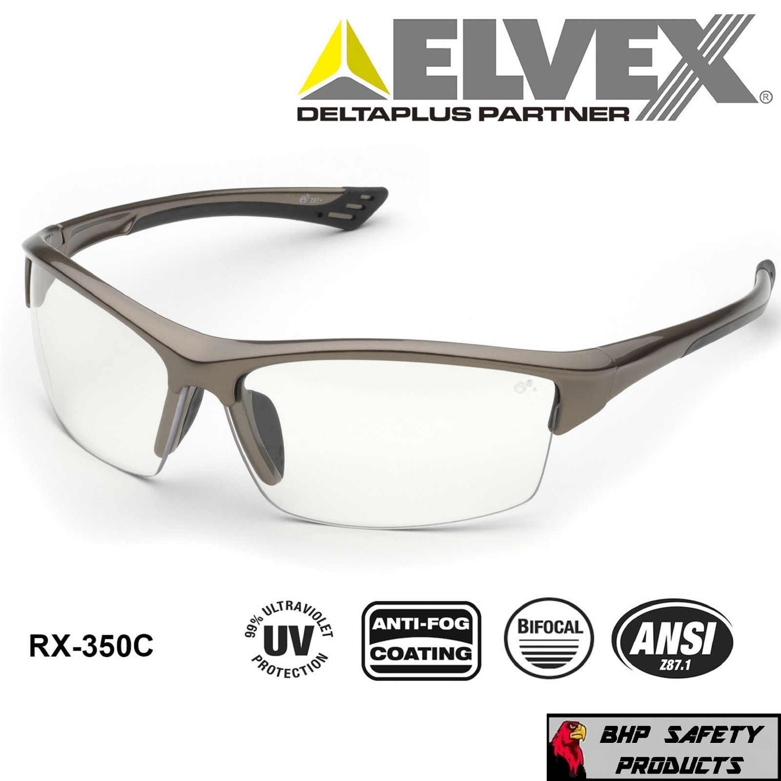 ELVEX SONOMA RX-350C BIFOCAL READER SAFETY GLASSES CLEAR ANTI-FOG LENS (1.0-3.0)