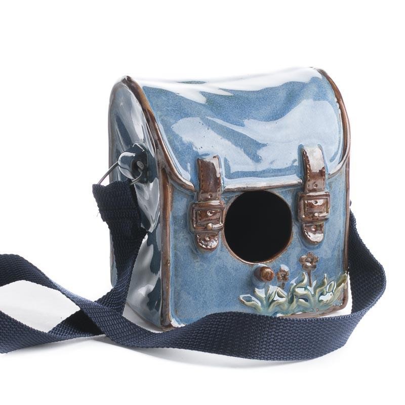 5" x 6" Blue Ceramic Satchel-Look Backpack Birdhouse