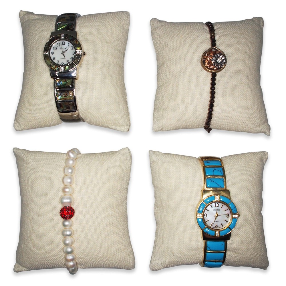 3 Qty - 4" x 4" Camelhide-Beige Linen Watch/Bangle Pillow Display