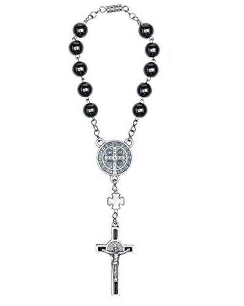 Intercession Hematite Car Rearview Mirror Medal Ornament St Benedict