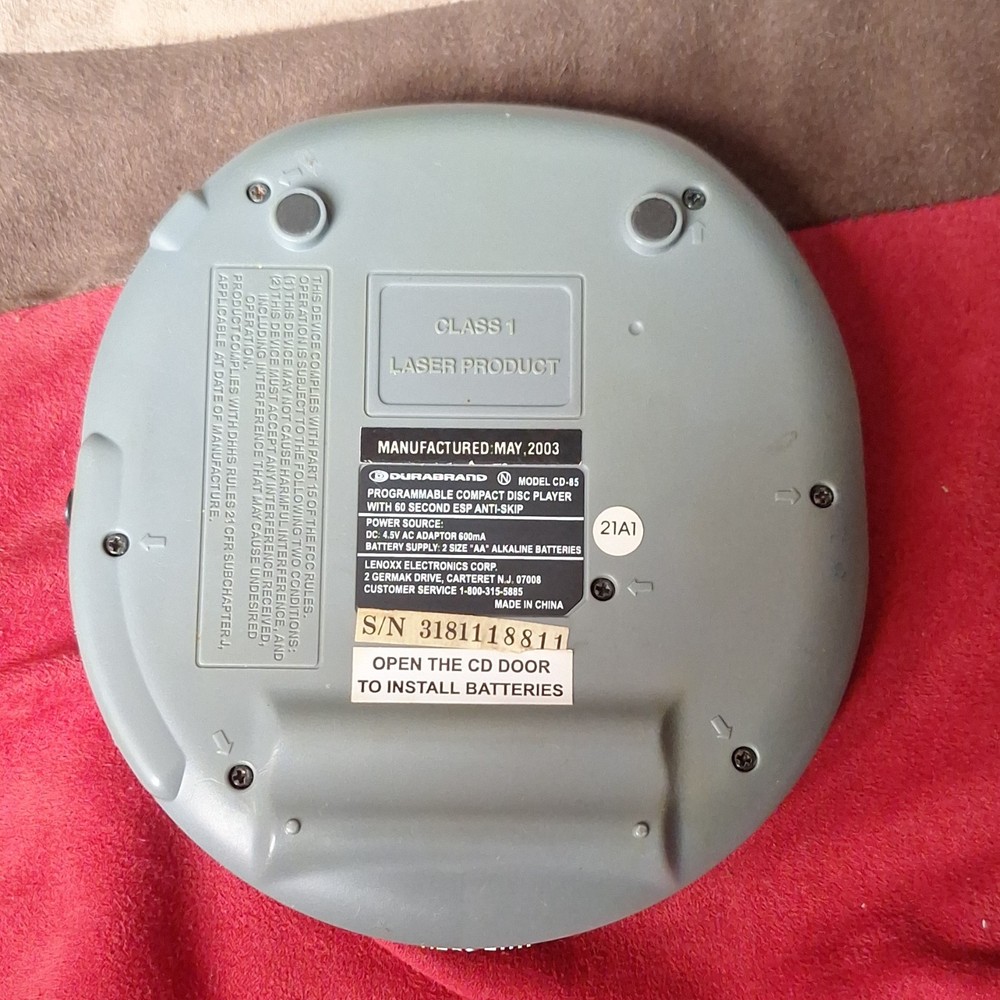 Durabrand CD-85 Programmable CD Player Blue Bass Boost ESP Anti-Skip LCD