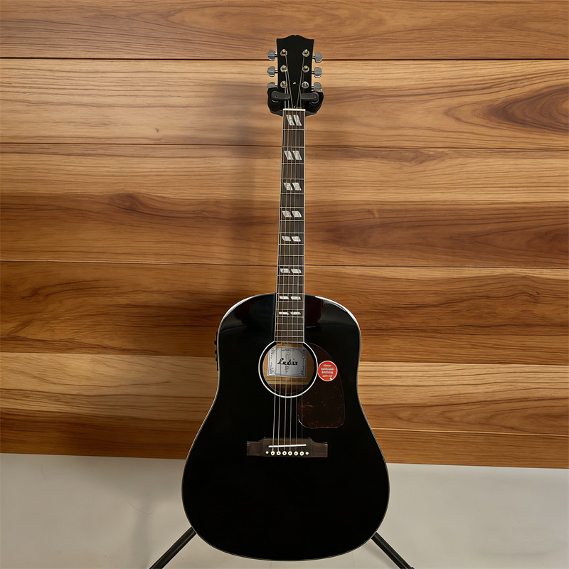 Handmade J45 Black Electric Acoustic Guitar Solid Spruce Top 6 String Bone Nut