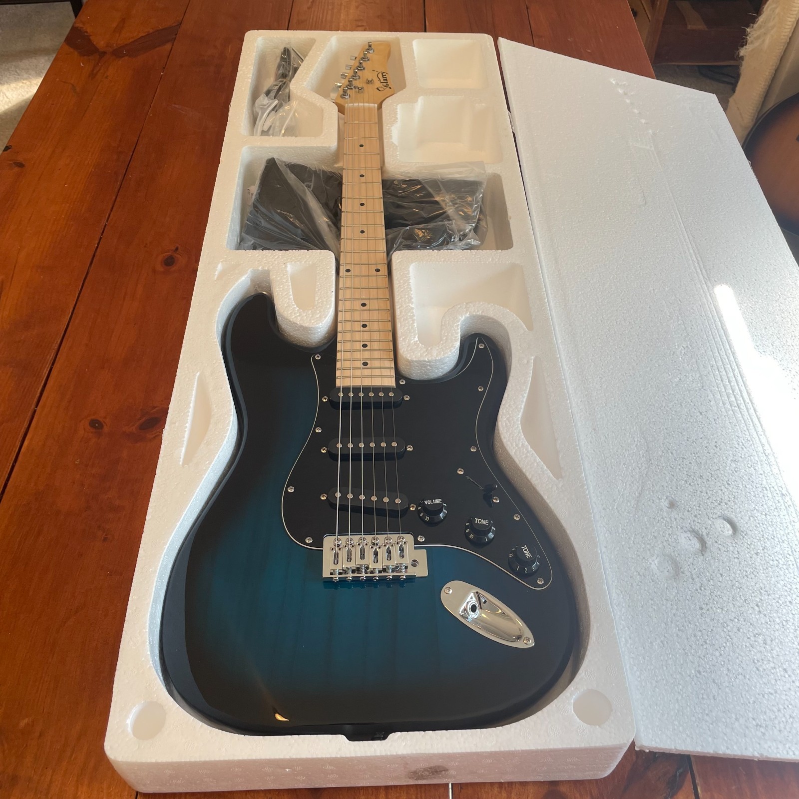 Full-Size Dark Blue Strat Style Electric Guitar Package with Gig Bag and More