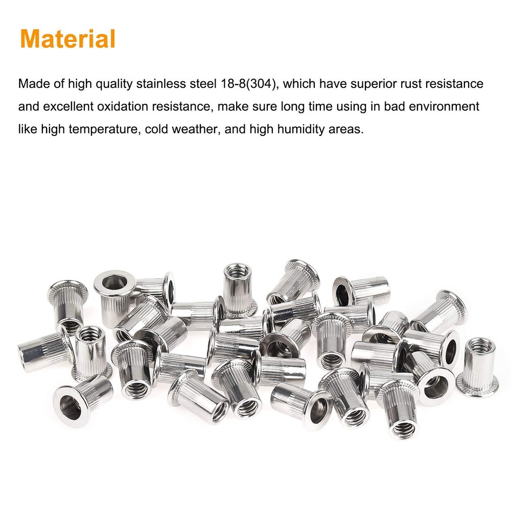 150 PCS 1/4-20 Stainless Steel Rivet Nuts Flat Head Threaded Insert