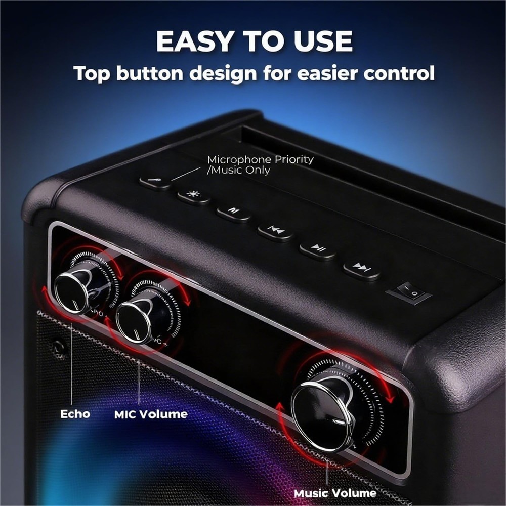 Karaoke Machine with 2 Wireless Microphones, Portable Bluetooth Speaker for A...