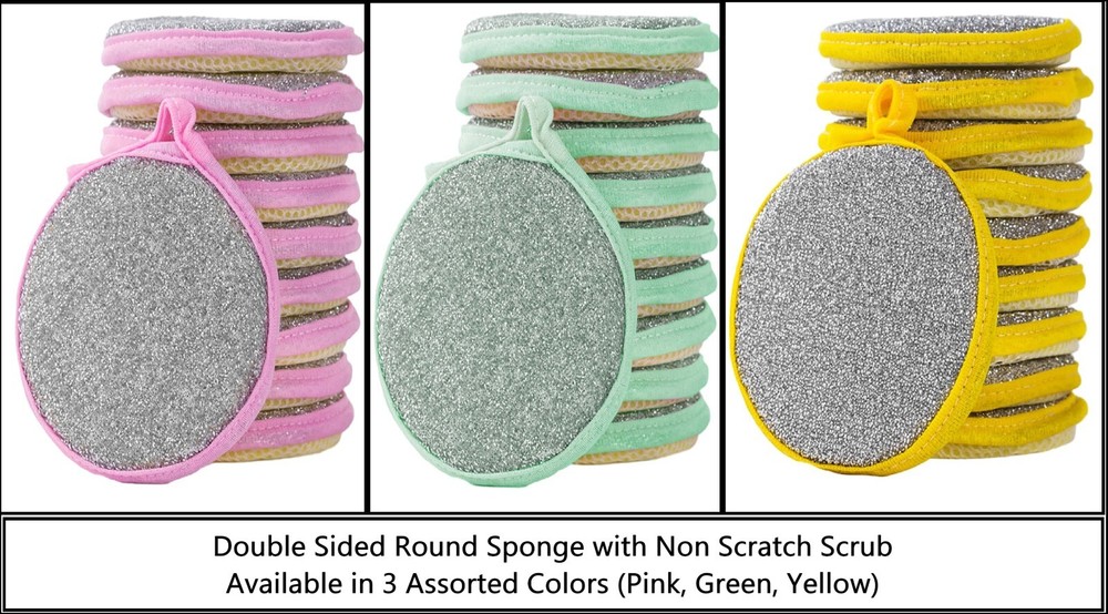 Double Sided Dishwash Round Sponge with Scouring Pad Assorted Color Home Kitchen